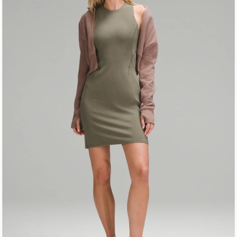 2024 Lululemon Ribbed Softstreme Slim-Fit Tank Dress Army Green